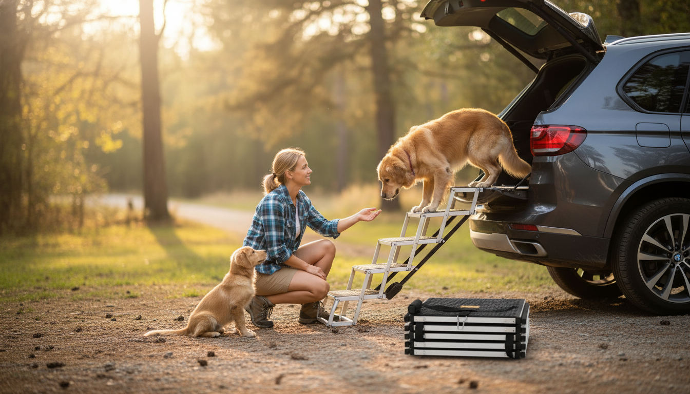 5-Step Folding Dog Stairs for Cars: Safe SUV Entry