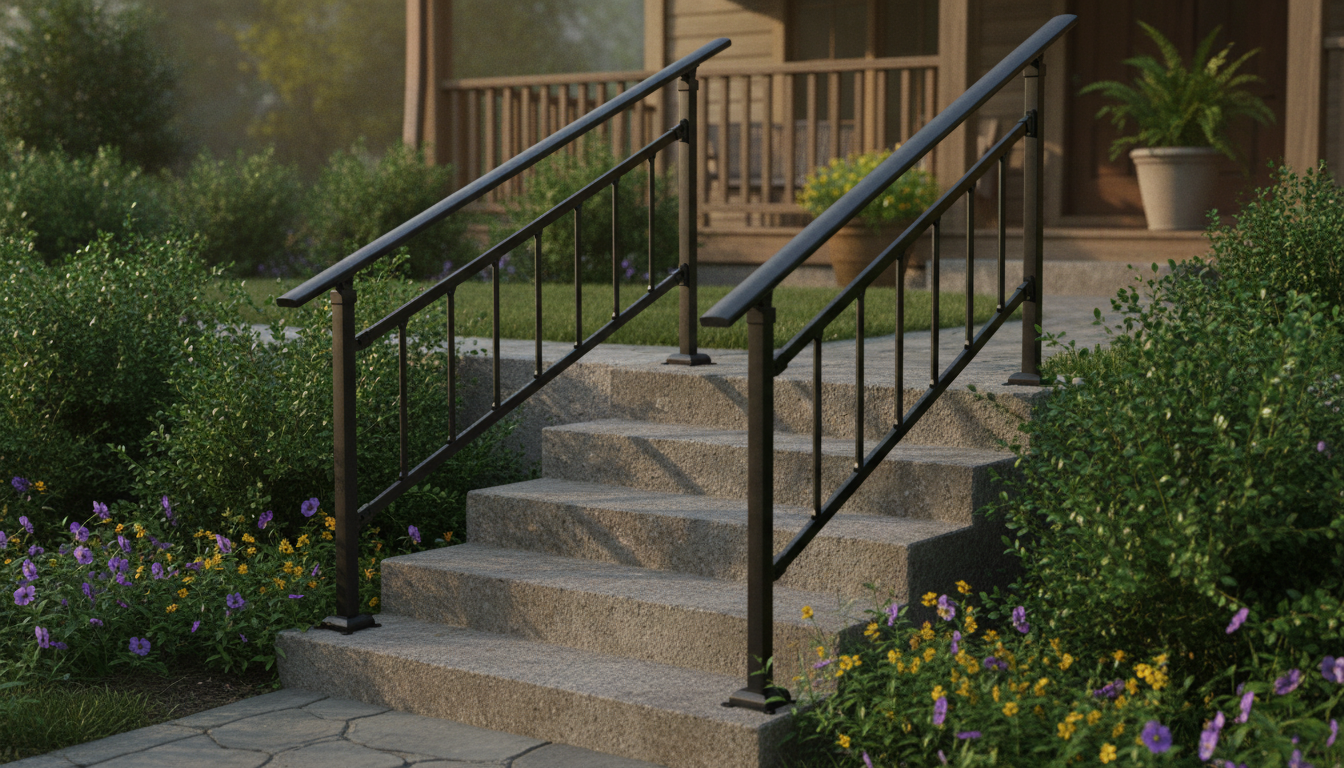 Adjustable Outdoor Stair Railing for 1–5 Steps (Wrought Iron)