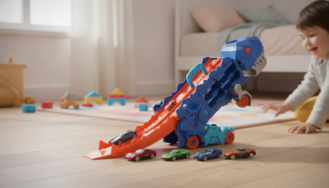 Dino Truck Hauler Race Track: Fold, Load & Race