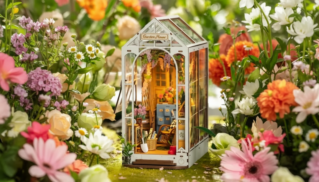 Garden House Book Nook DIY Kit: Mini Greenhouse Shelf Build