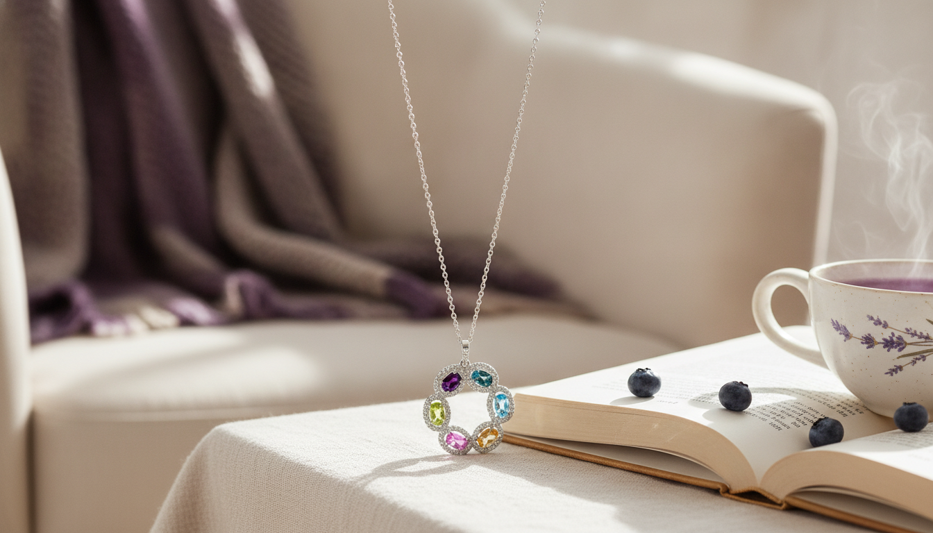 Sterling Silver Multicolor Gem Pendant: Amethyst Trio