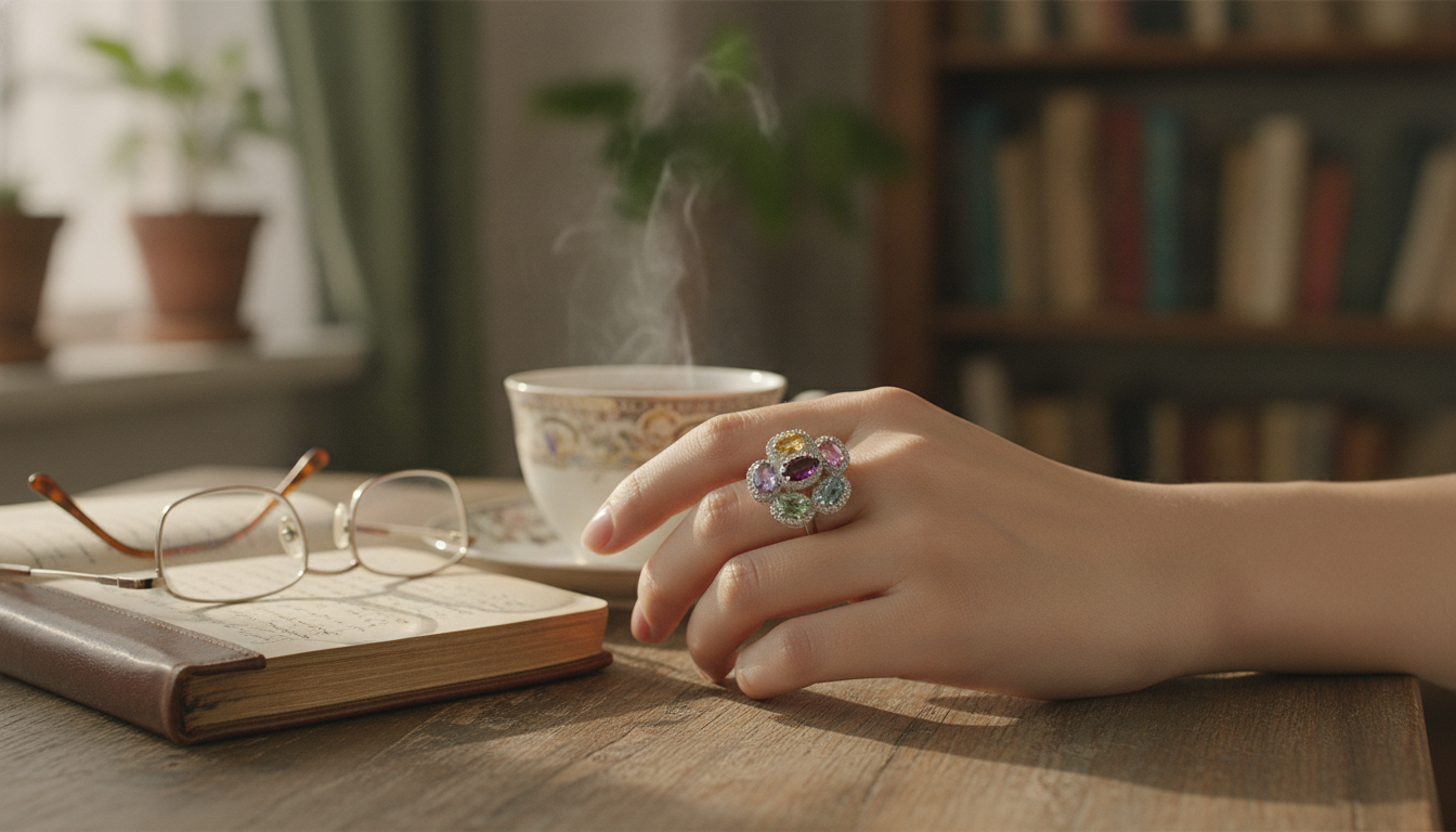 Vintage Multicolor Gemstone Cocktail Ring in 925 Silver