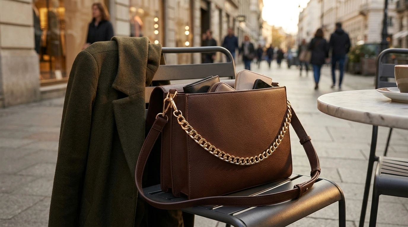 Large-Capacity Leather Crossbody Bag With Diamond Chain