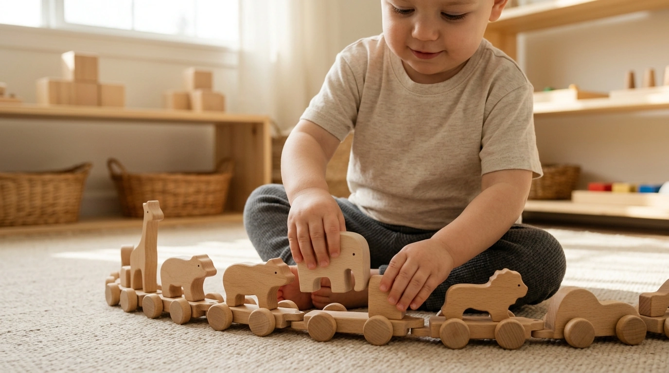 Montessori Wooden Animal Train: Sensory Learning Play