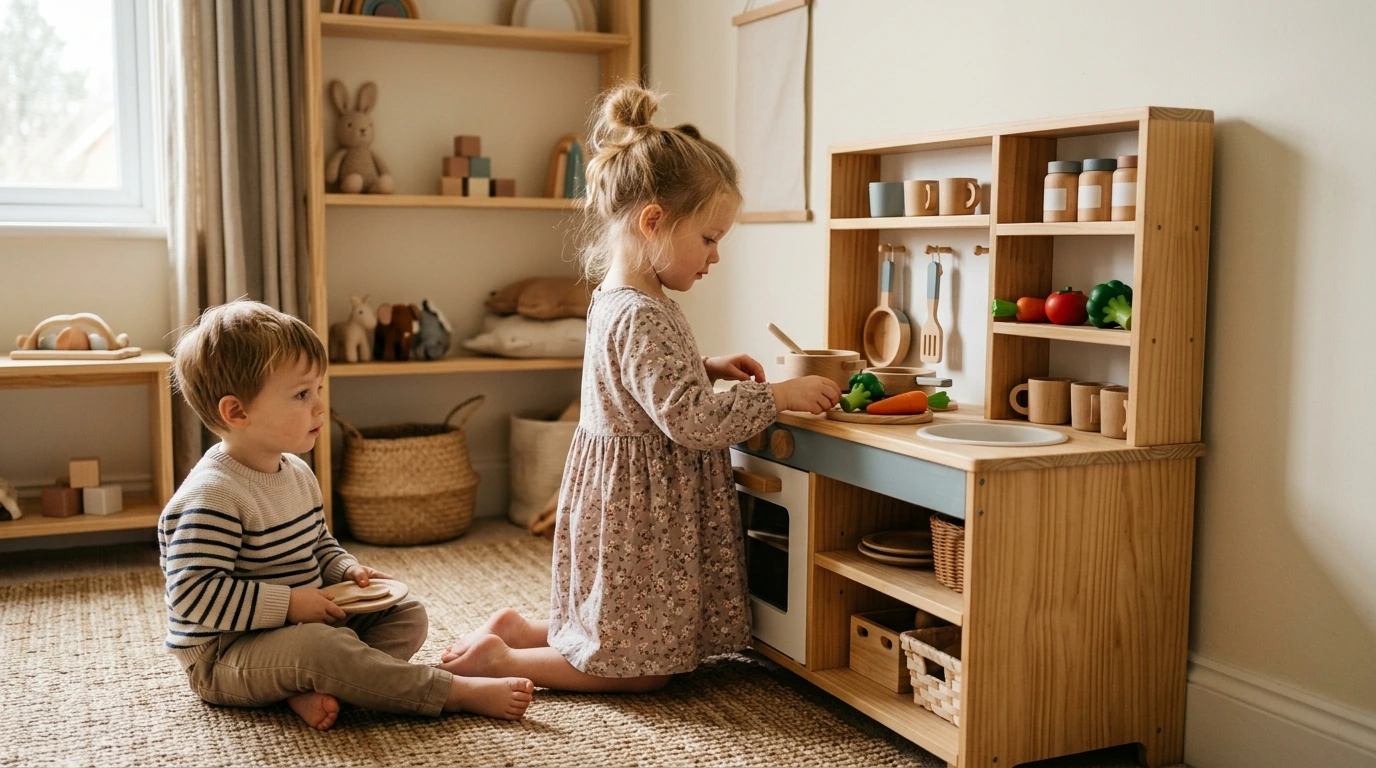 Wooden Play Kitchen Set: Accessories for Pretend Cooking