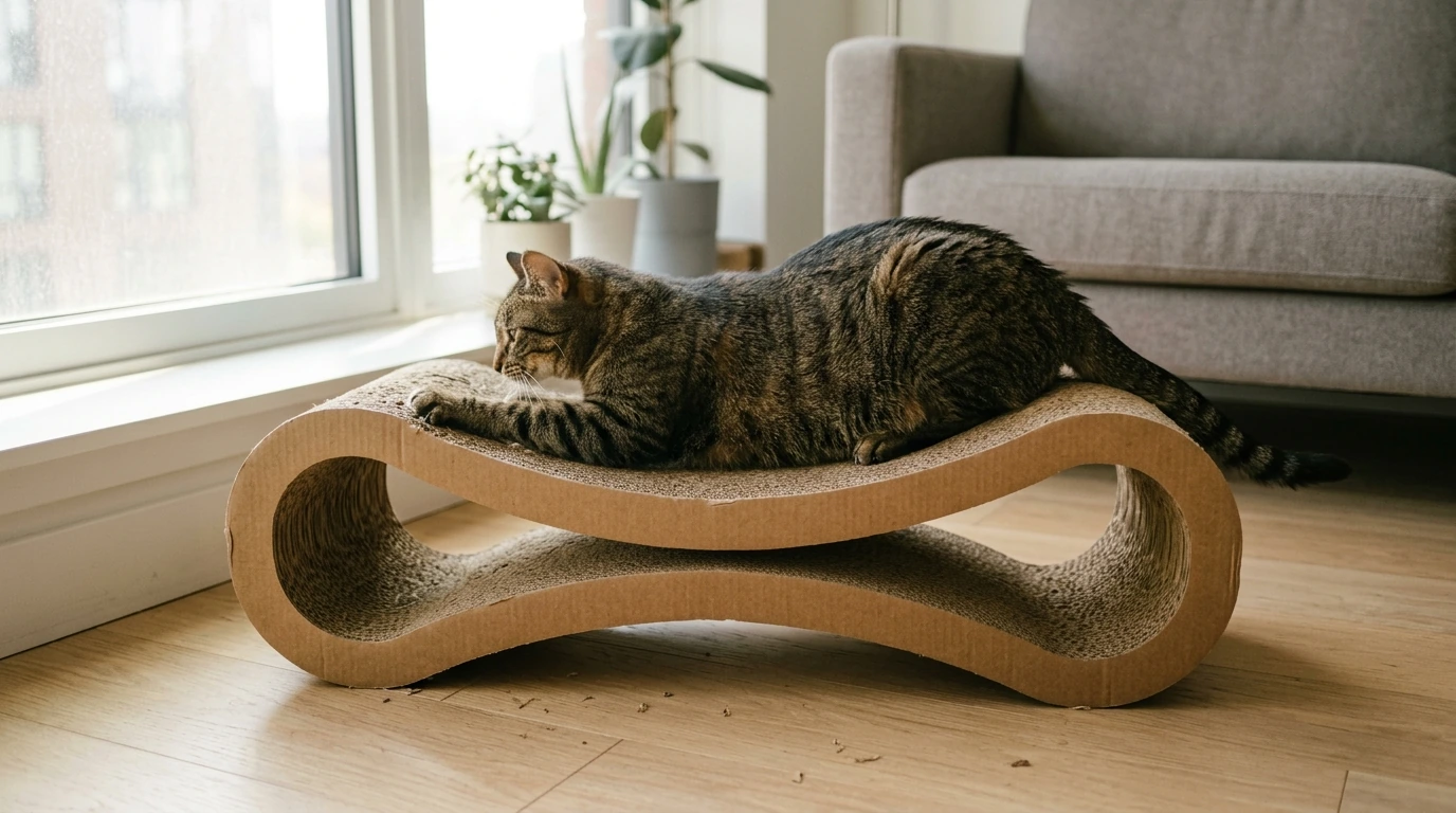 2-in-1 Cat Scratcher Lounge Bed: Durable Cardboard Pick