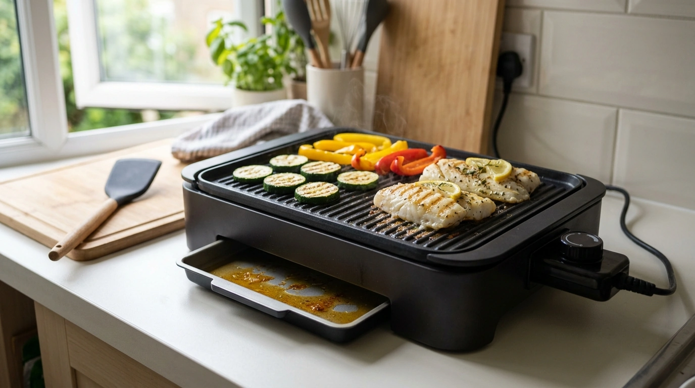 Smokeless Indoor Grill: Adjustable Heat, Nonstick Cleanup