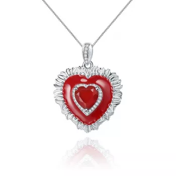 Vintage Red Agate Heart Pendant in 925 Silver