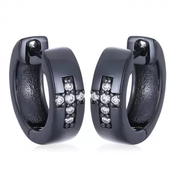 Men’s Moissanite Cross Stud Earrings in Sterling Silver